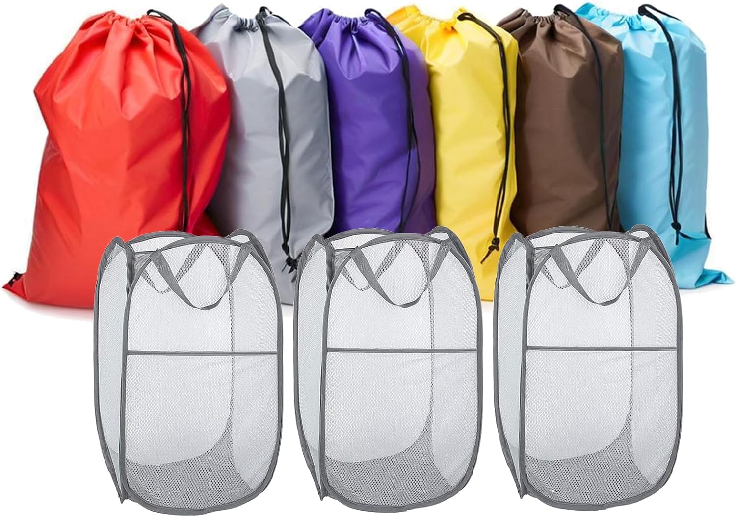 Pop-Up Mesh Hampers and Laundry Bags Set - 3 Hampers, 6 Bags 30 x 40 in