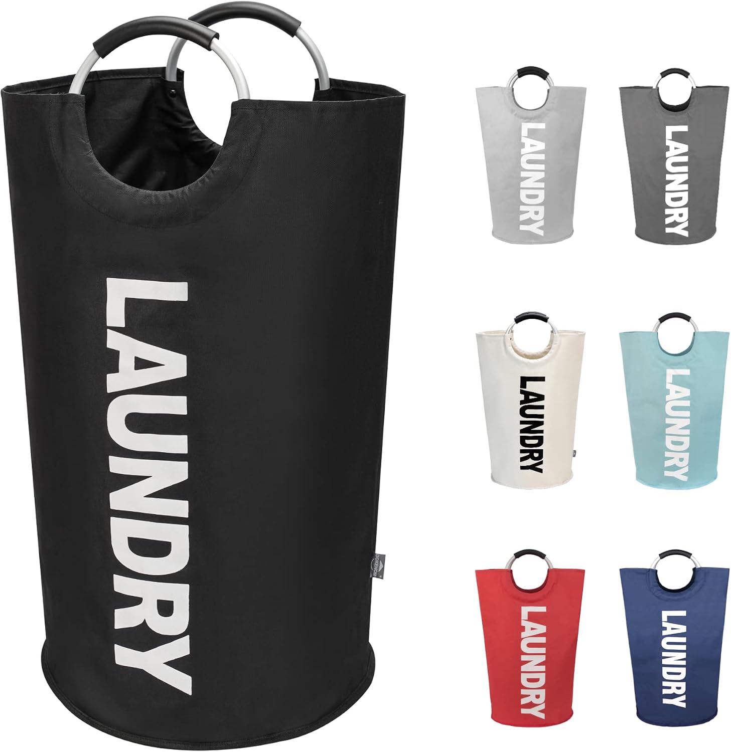 Tall Collapsible Laundry Basket Bag, 90 L - Freestanding, Black