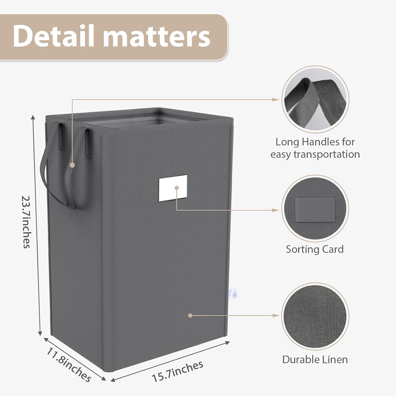 Collapsible Laundry Hamper, 210 L with 2 Washable Laundry Bags - Grey