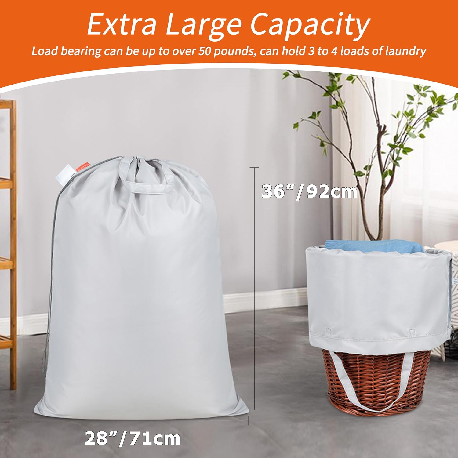 Heavy Duty Laundry Bag with Handles, 28 x 36 in - 50 lb Capacity, Silver