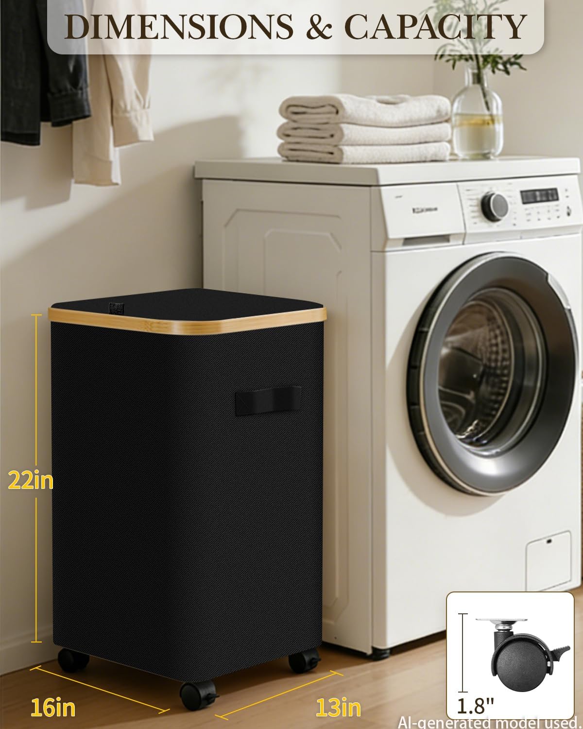 Rolling Laundry Hamper, 75 L - Removable Inner Bag, Collapsible