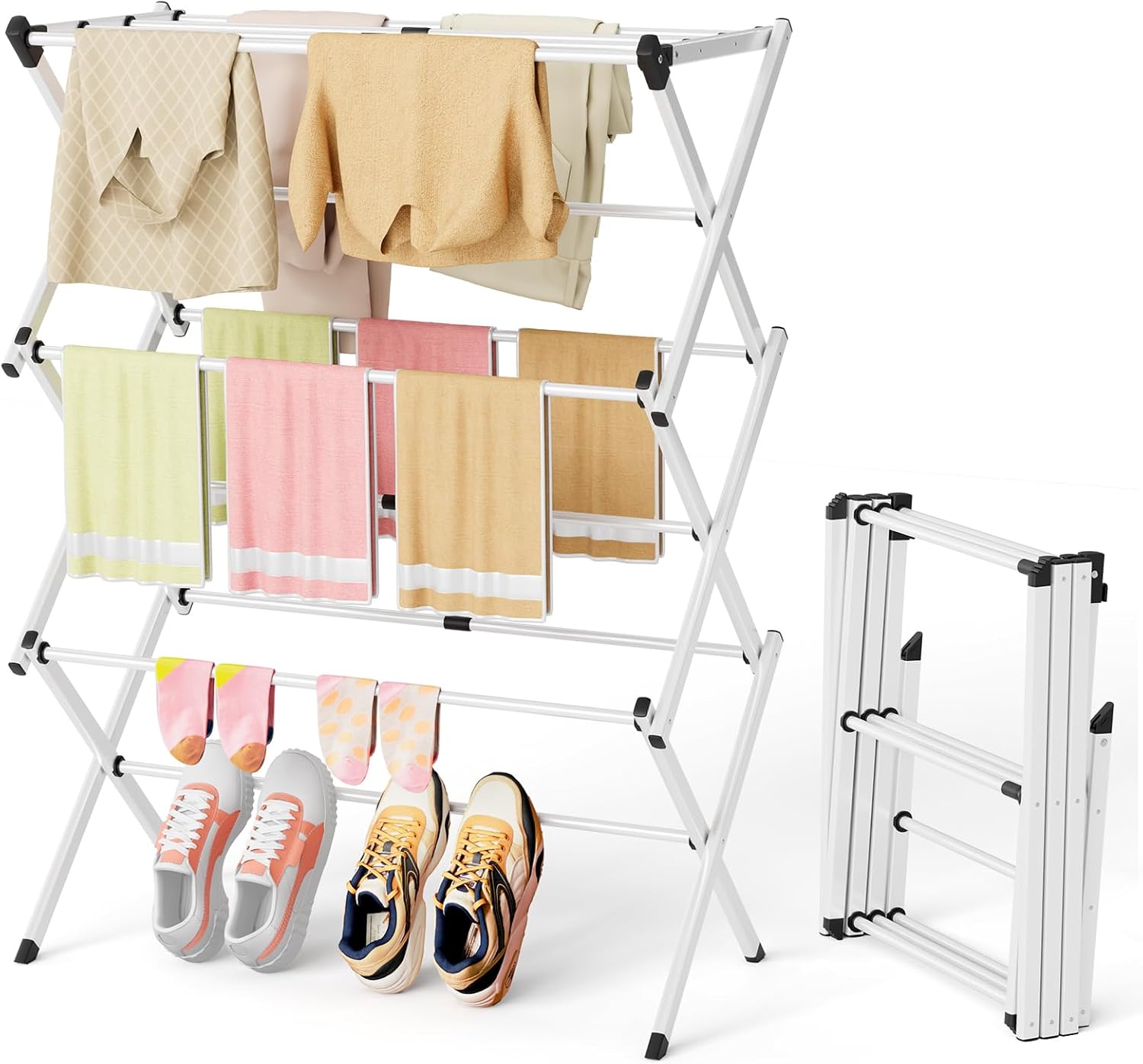 Extendable Foldable Clothes Drying Rack - Rustproof, No Assembly Required, White