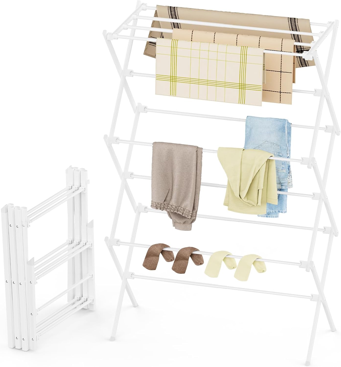 3-Tier Foldable Clothes Drying Rack, 34.6 x 11.8 x 35.4 in - Antirust, White
