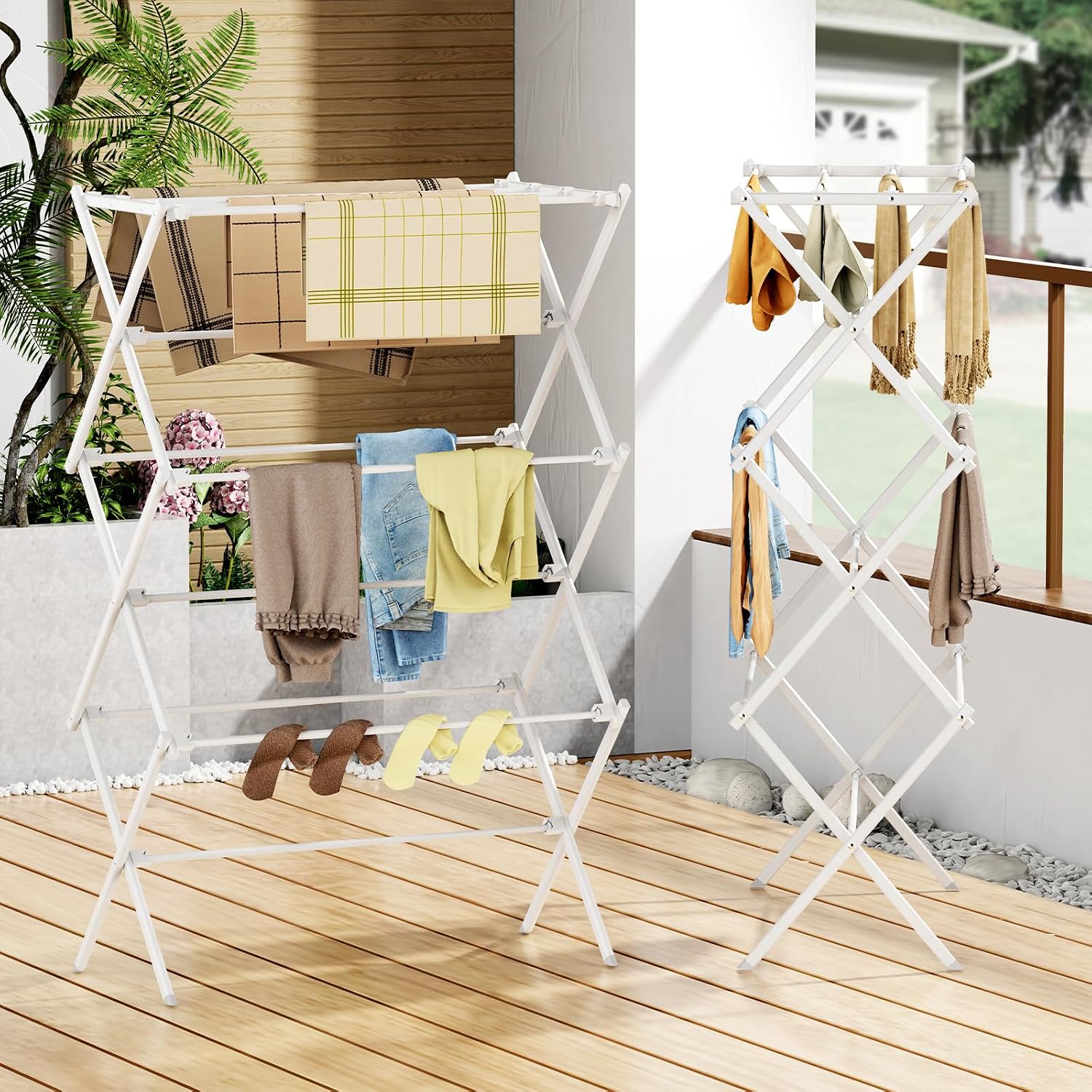 3-Tier Foldable Clothes Drying Rack, 34.6 x 11.8 x 35.4 in - Antirust, White